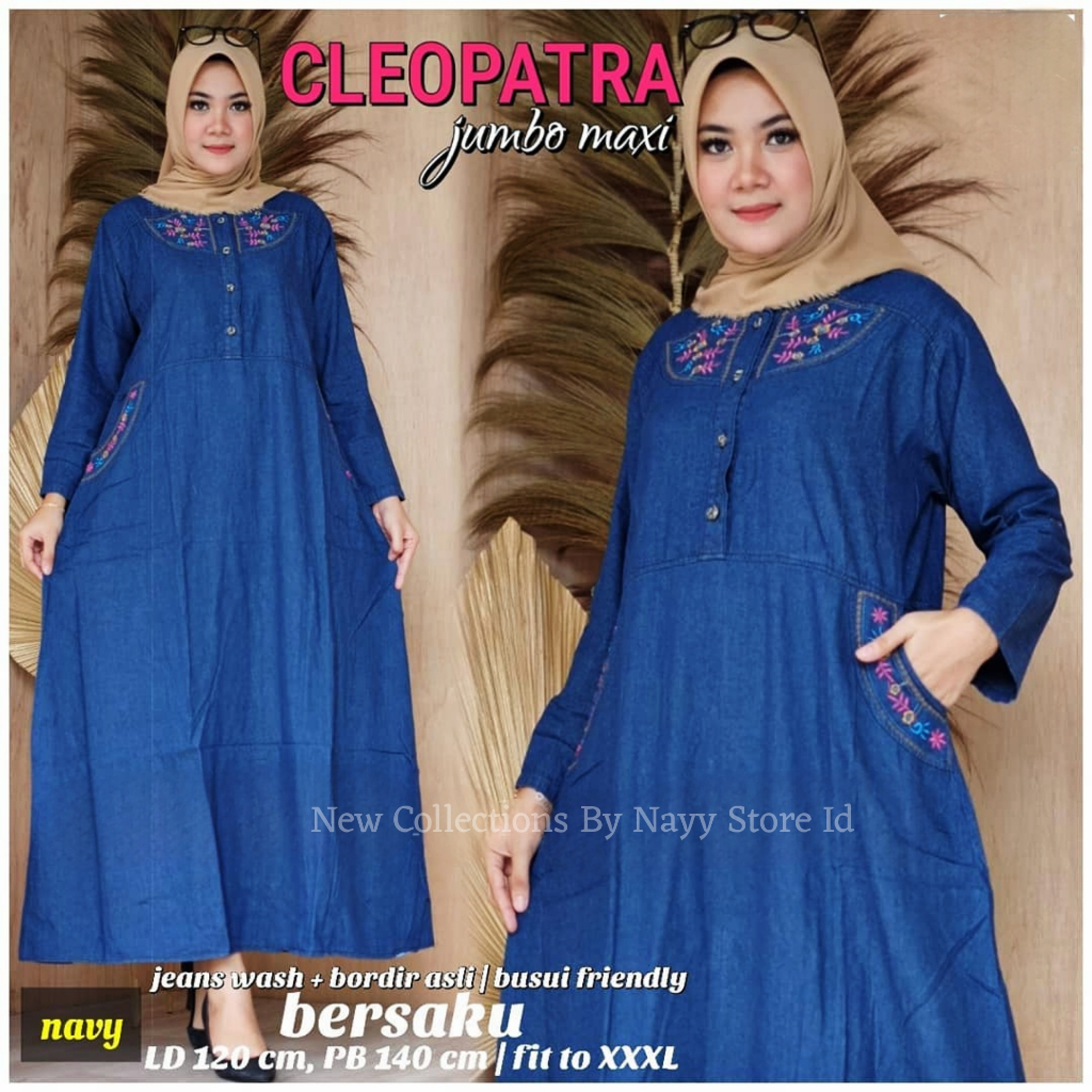 Baju Gamis Dress Jeans Denim Syari Jumbo Wanita Terbaru 2025 Premium Cleopatra Maxy Allsize