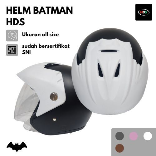 Helm Bogo Polos HDS SNI Batman Half Face Retro Dewasa Pria Wanita White Doff