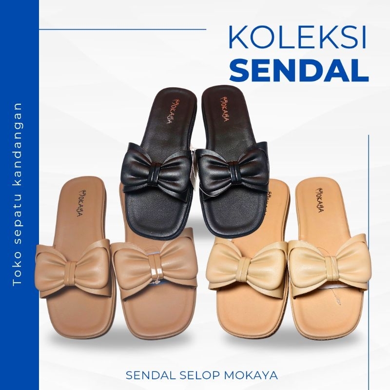 Sandal Selop Wanita Karet Plastik Jelly Mokaya Motif Pita, Harian - Shoes