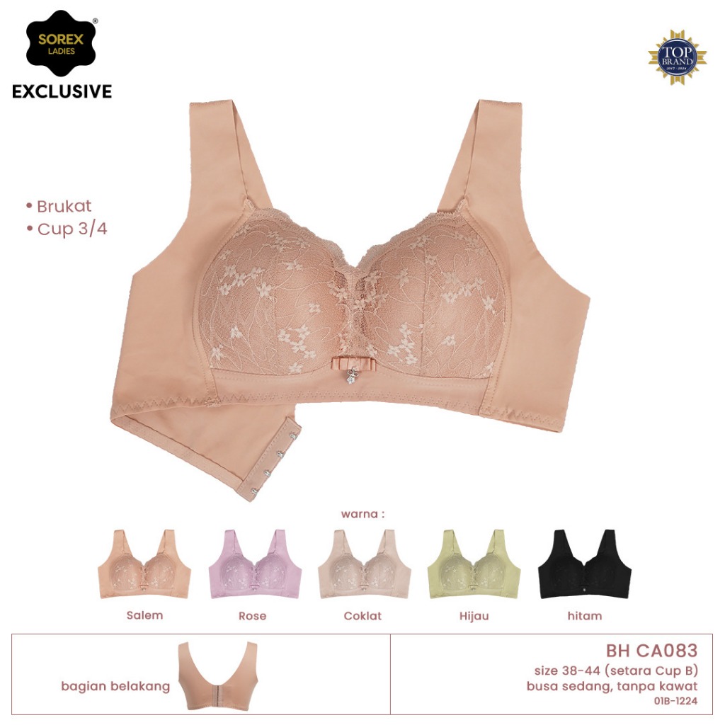 Bra BH SOREX CA 083 Tanpa Kawat Busa Sedang Kait 4 (Cup B)