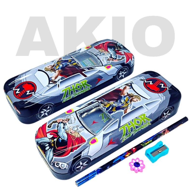 

Tempat Pensil Anak Mobil Set Alat Tulis 2 Tingkat SUPERHERO AVENGERS THOR Kaleng Besi K-597