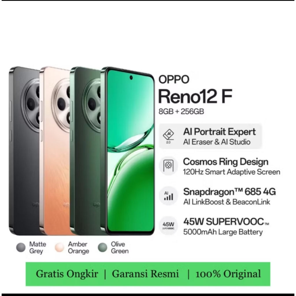 Smartphone Reno12F 4G (8GB/256GB) Extended RAM 8GB -Garansi Resmi 1 Tahun