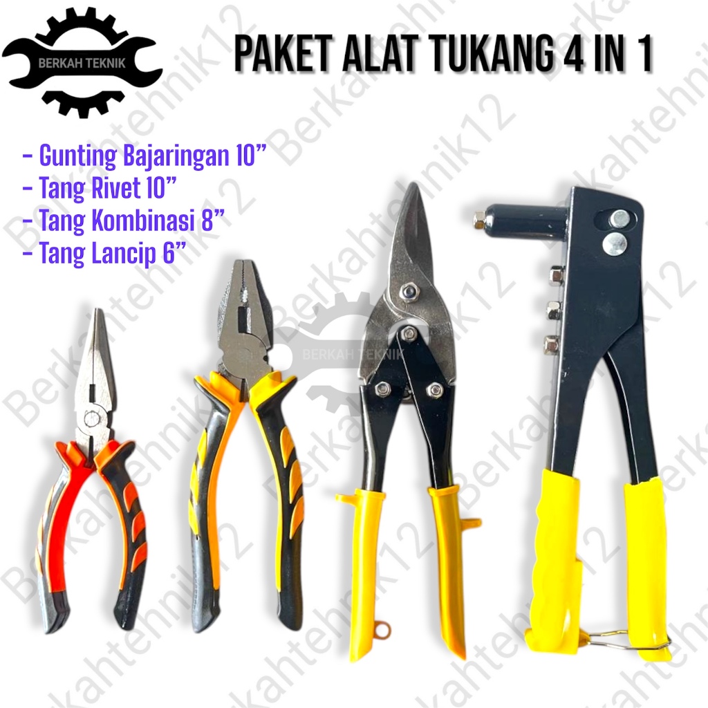 PAKET PROMO MURAH GUNTING BAJA RINGAN+TANG RIVET+TANG KOMBINASI 8 INCH+TANG LANCIP