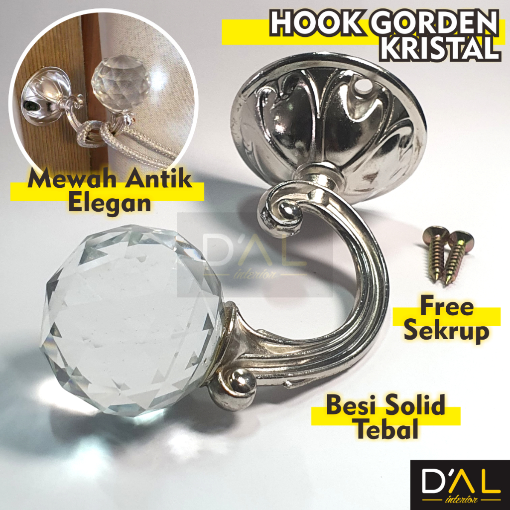 Hook Gorden Kristal Bola, Kaitan Tali Gordeng Mewah, Hook Jumbo Bola Kristal Besi Tebal