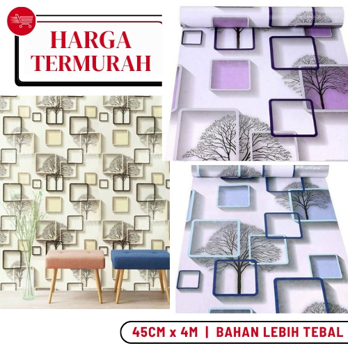 Wallpaper Dinding Ruang Tamu 3D Motif Kotak Pohon Ungu Wallpaper Dinding Kamar 3D Wallpaper Dinding 