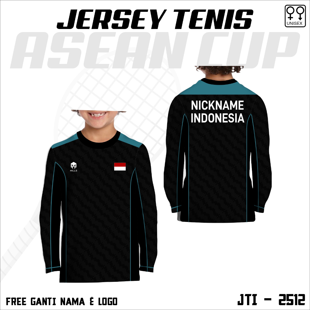 jersey asean cup tenis 2025 baju olahraga tenis lapangan anak lengan panjang