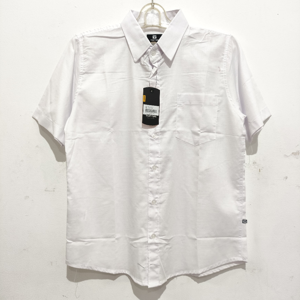 TOPTEN Kemeja Casual Basic Katun Polos Putih Lengan Pendek PLR0726