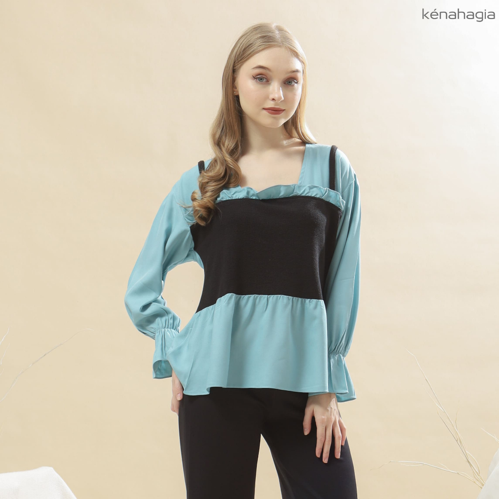 Ilona Atasan Blouse Wanita Jumbo Katun Rayon Rompi Knit Oversize Baju Kerja Kantor Big Size