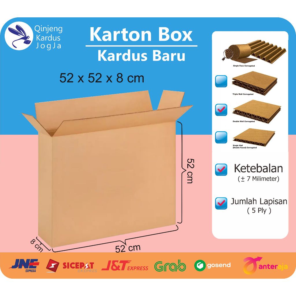 

Karton Box / Kardus baru 52 x 52 x 8, Tebal -+ 7mm