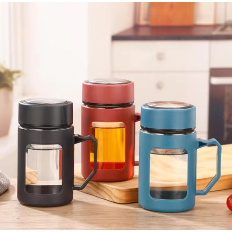 B ( B92 ) BOTOL MINUM KACA MUG / CANGKIR MODEL GELAS KACA MOTIF KOTAK 500 ML + DUS