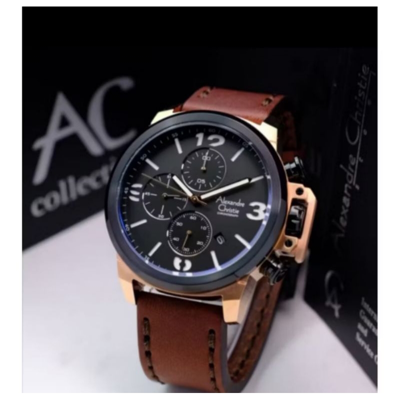 ALEXANDRE CHRISTIE PRIA AC 6280 HITAM ROSEGOLD JAM TANGAN PRIA ALEXANDRE CHRISTIE