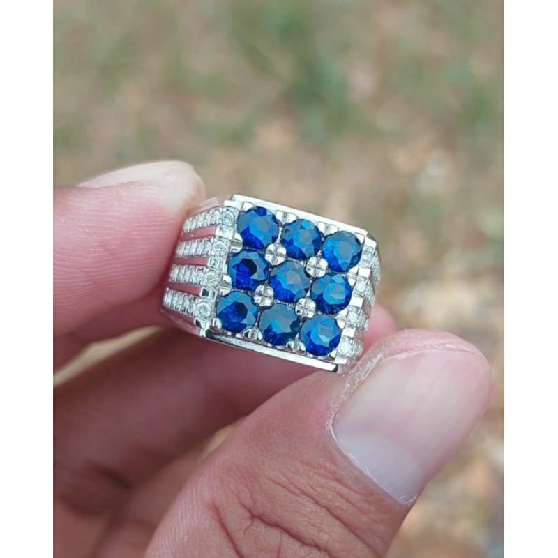 Cincin berlian ring perak center shapire 2,18crt original 7x62