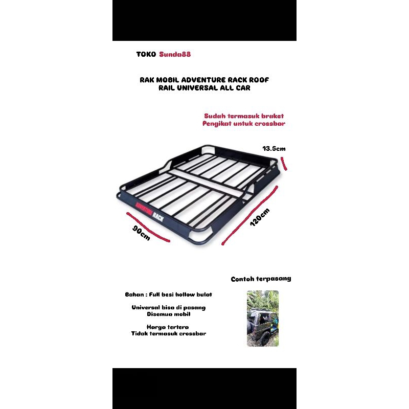 RAK MOBIL ATAS ADVENTURE, RAK BAGASI MOBIL 120x90, RAK BAGASI MOBIL ALL CAR