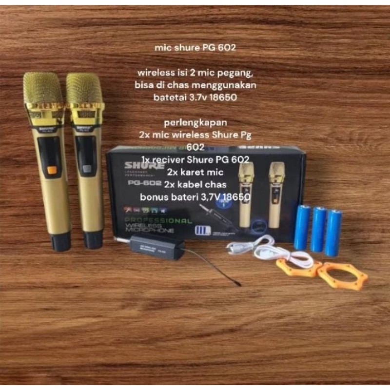 MIC / MICROPHONE / MIK TANPA KABEL / WIRELESS SHURE 602 BATRE CAS 2MIC (BEST SELLER)