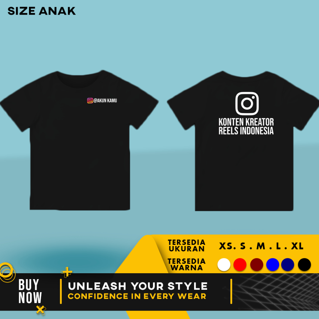 Kaos Anak Baju Instagram Konten Kreator Reels Gratis Tulis Akun Kamu | Cotton Combed 30s