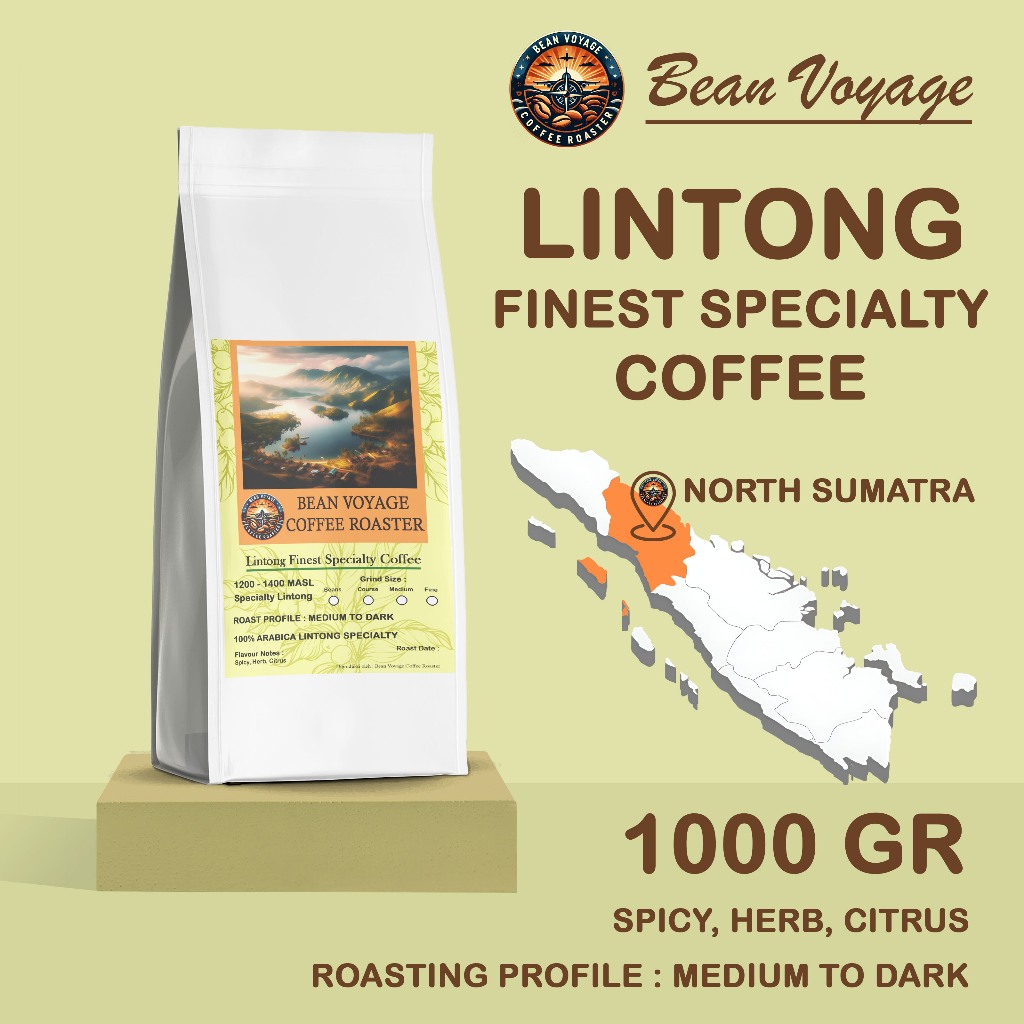 

Bean Voyage Biji Kopi Bubuk Arabika Lintong Specialty Roasted Beans Full Arabica Coffee 1kg