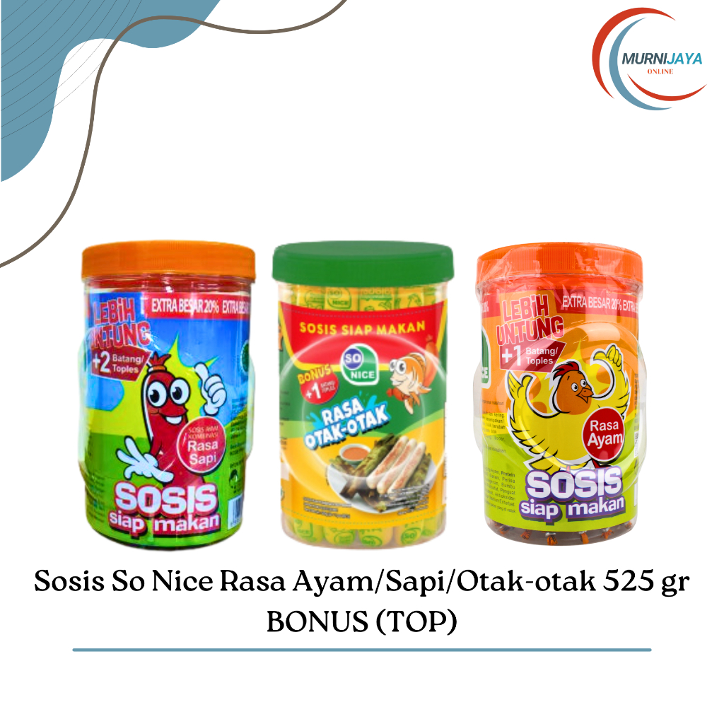 

Sosis So Nice Rasa Ayam/Sapi/Otak-otak 525 gr BONUS (TOP - Isi 24+1/24+2 PCS)