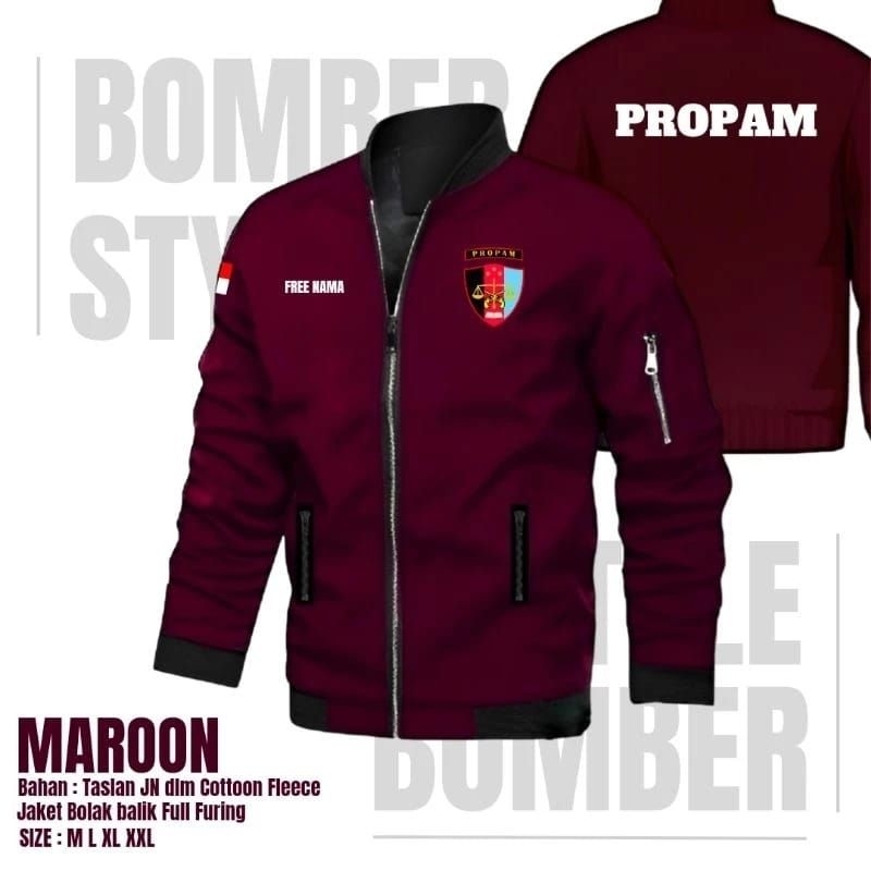 JAKET BOMBER PROPAM DESAIN BORDIR/SABLON FREE REQUEST NAMA LOGO KOMUNITAS ORGANISASI INSTANSI ASN GU