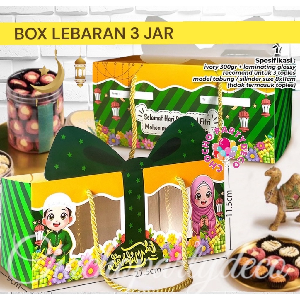 

Box Idul Fitri 3 JAR C / Kotak Kue Lebaran / Parcel Idul Fitri / Hampers Lebaran ukuran 27x9x11 cm