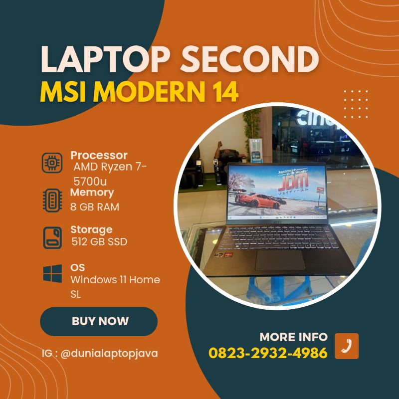Laptop MSI Modern 14 AMD Ryzen 7-5700u Ram 8GB SSD 512GB 14 Inch Full HD Windows 11