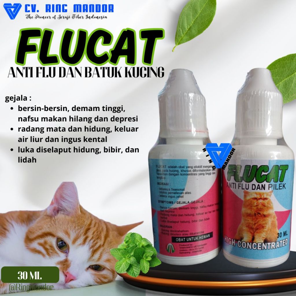 Obat Kucing Batuk Pilek Flu Cat Flucat 30 ml Flu Cat - Obat Flu & Pilek Kucing FluCat Antibiotik Kuc