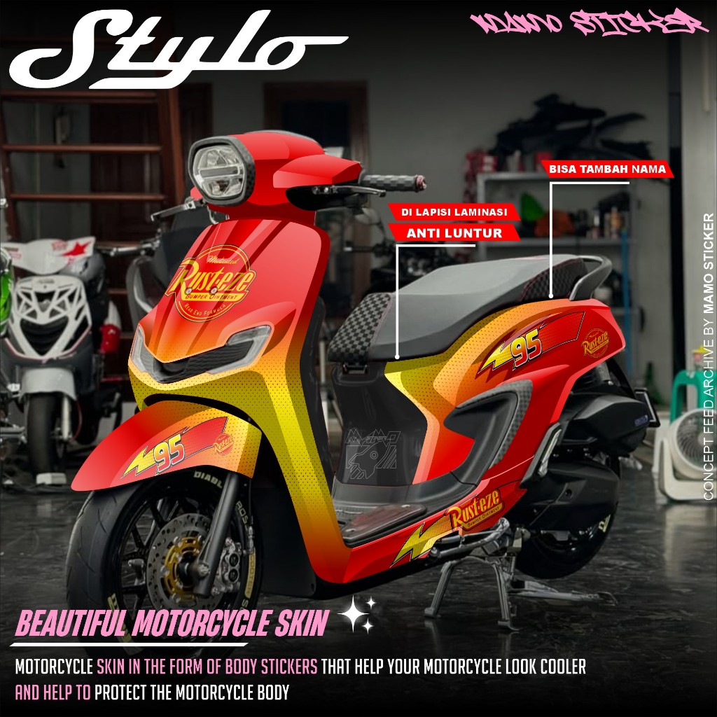 Decal Stiker Honda STYLO 160 FULL BODY FULLBLOK - Sticker STYLO 160 Desain Rusteze mcqueen 95 Terbar