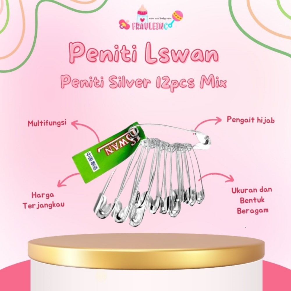 PENITI LSWAN / peniti silver 12pcs mix / peniti kecil peniti medium peniti besar