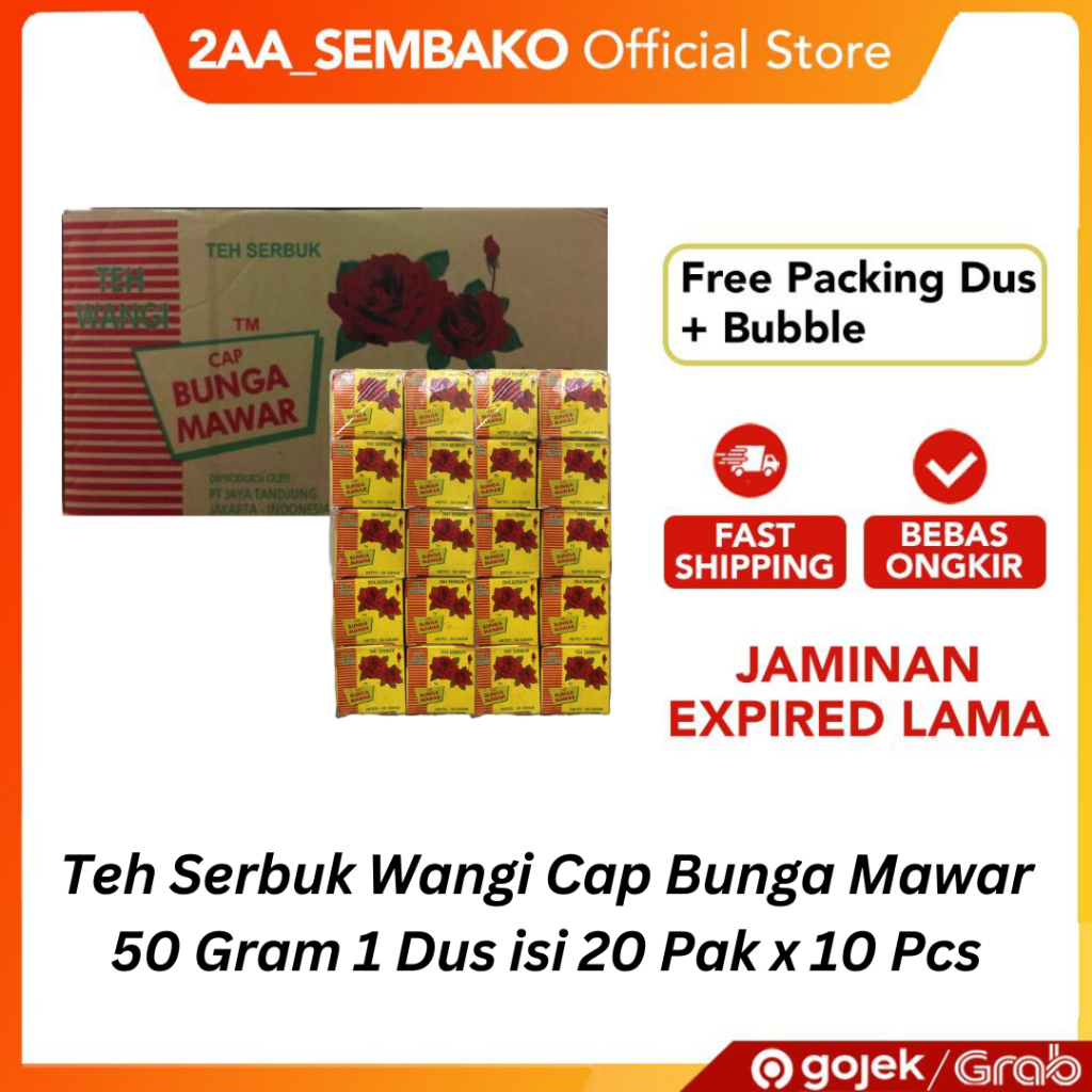 

Teh Serbuk Wangi Cap Bunga Mawar 50 Gram 1 Dus isi 20 Pak x 10 Pcs