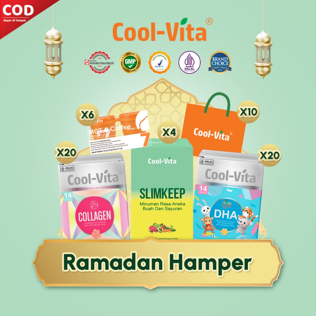 

[Ramadan Hampers] Coolvita Parcel 40 box Gummy + 4 box SLIMKEEP Fiber Ready to Drink + 6 box MCT Coffee (rasa random) FREE 10 Paper Bag Coolvita