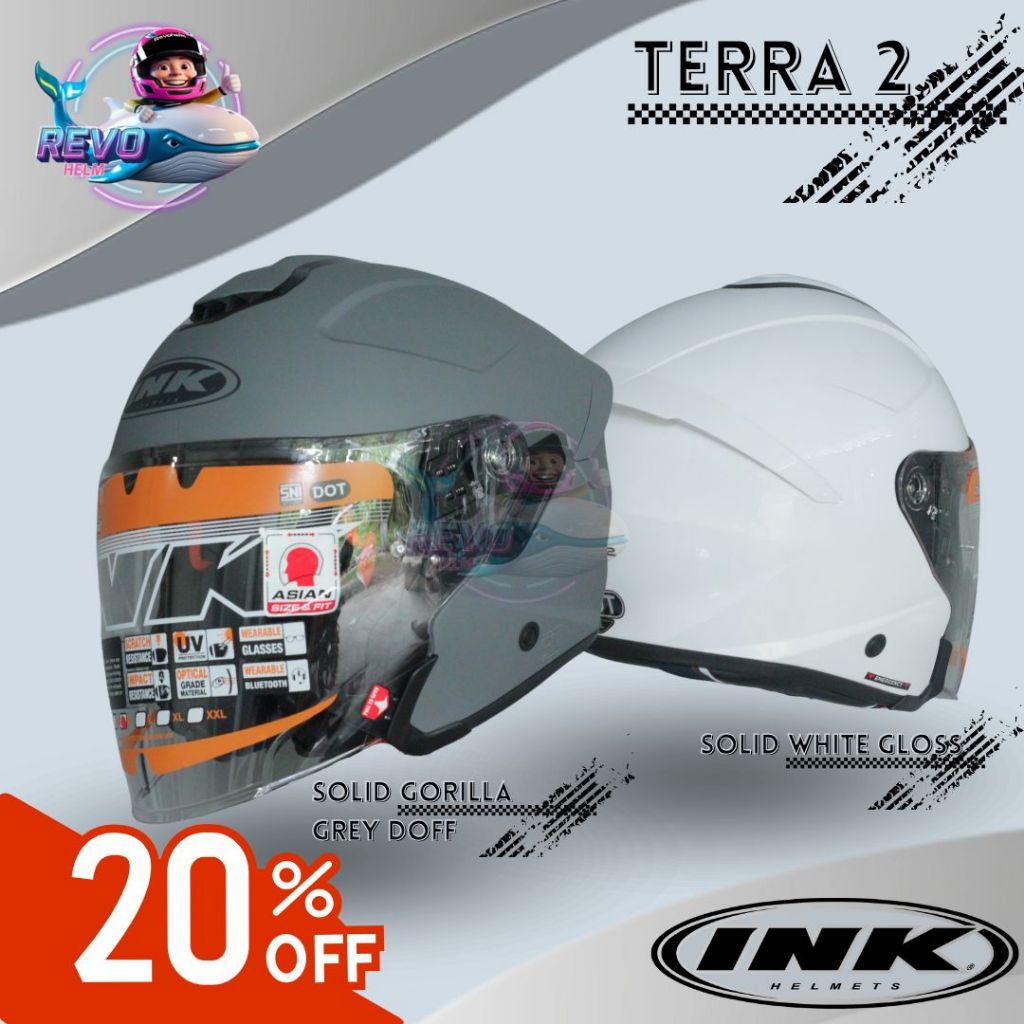 HELM INK TERRA 2 - BLACK DOFF SOLID ORIGINAL HALF FACE DOUBLE VISOR PRIA & WANITA DEWASA, INK HELMET