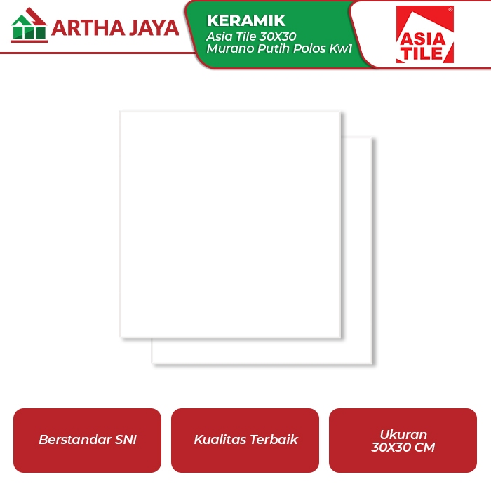 Asia Tile Keramik Lantai 30X30 Murano Putih Polos KW1 (Floor Tile)
