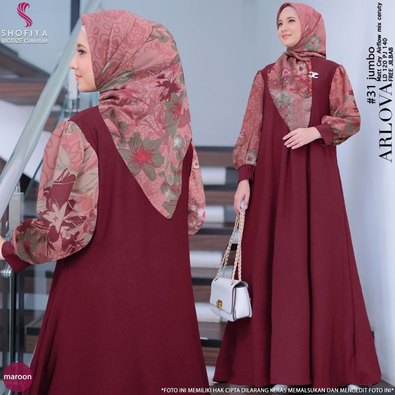 GAMIS WANITA JUMBO SET HIJAB POLOS KOMBINASI BUNGA