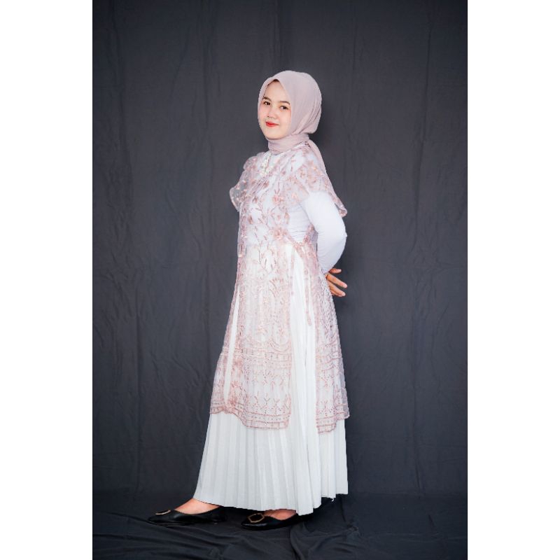 Atika Outer Tunik Tile Brokat Lace Outer atasan wanita|Outer Lebaran|Outer Kondangan|