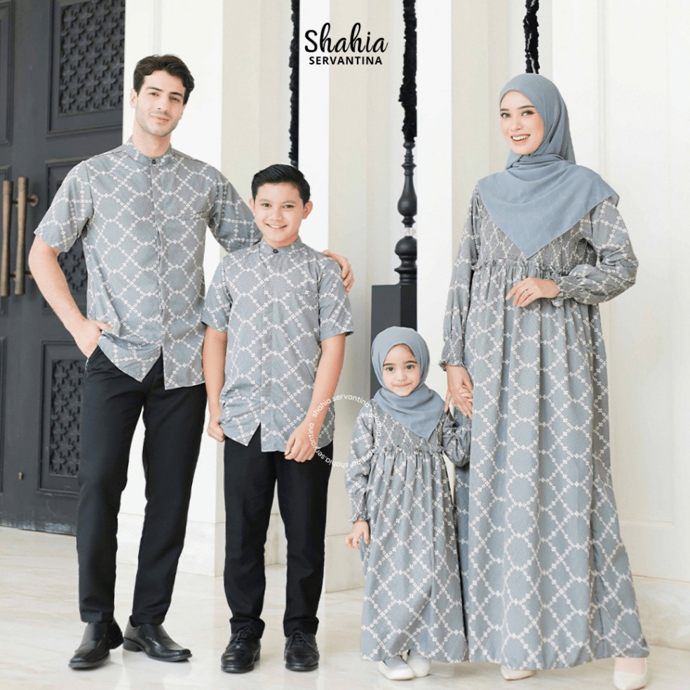 KODE N17B Shahia Servantina  Madani Sarimbit Famset Lebaran Gamis Dress Koko Couple Ayah Ibu Anak