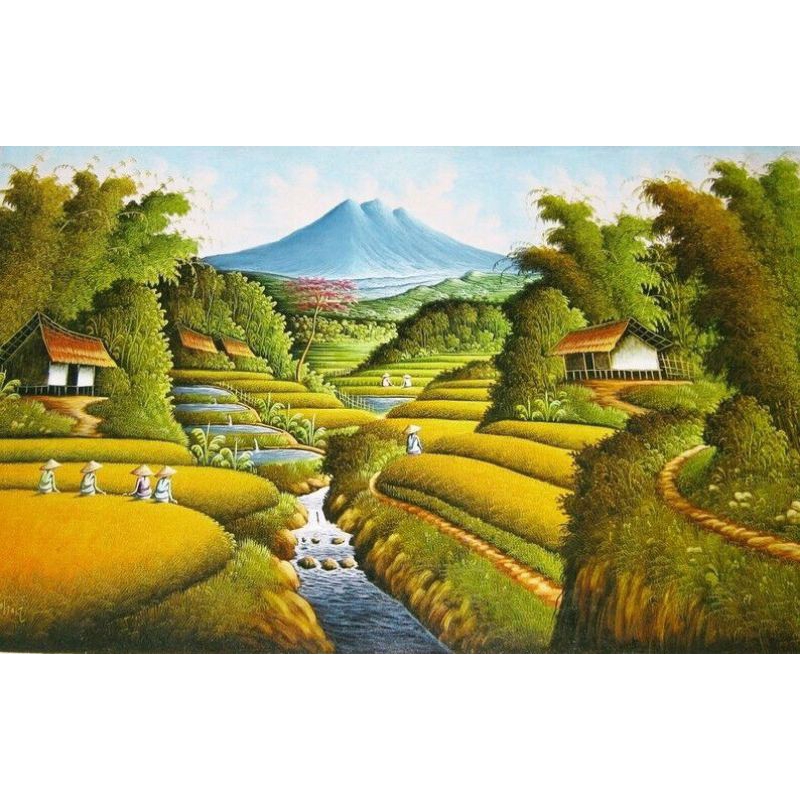 Lukisan Pemandangan Sawah & Pegunungan – 135x85cm