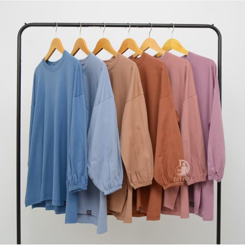 Baju Atasan Wanita muslim jumbo Lengan panjang / kaos Oversize Lengan Balon Catton Combad Baju Balon