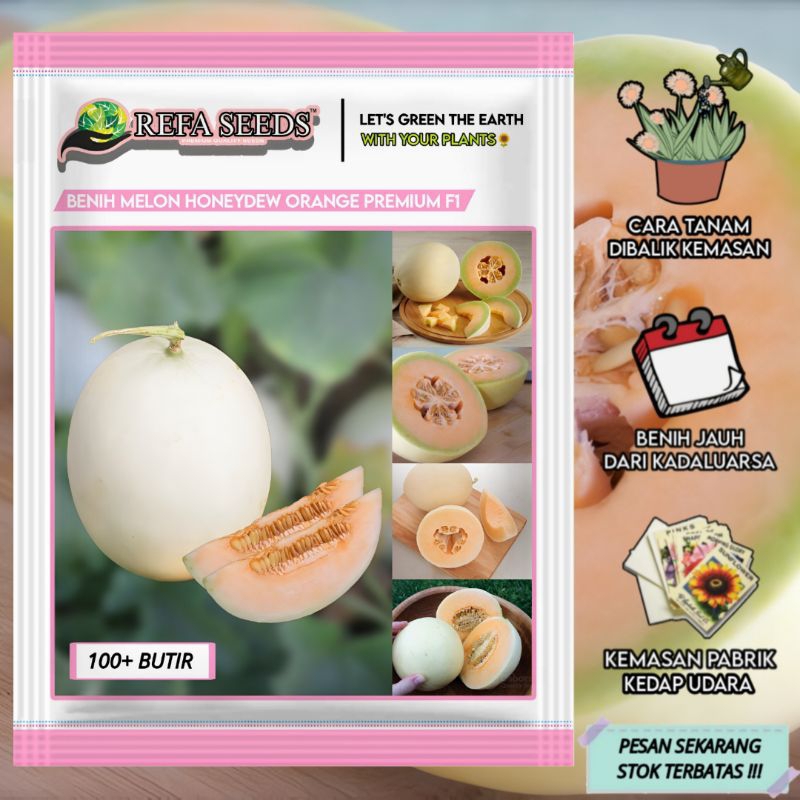 Isi (100 Butir) Benih Melon Honeydew Orange Super Manis F1 Original 100% / Benih melon honeydew