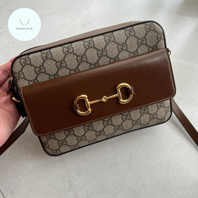 Gucci horsebit 1955 small camera bag in beige/ebony/brown