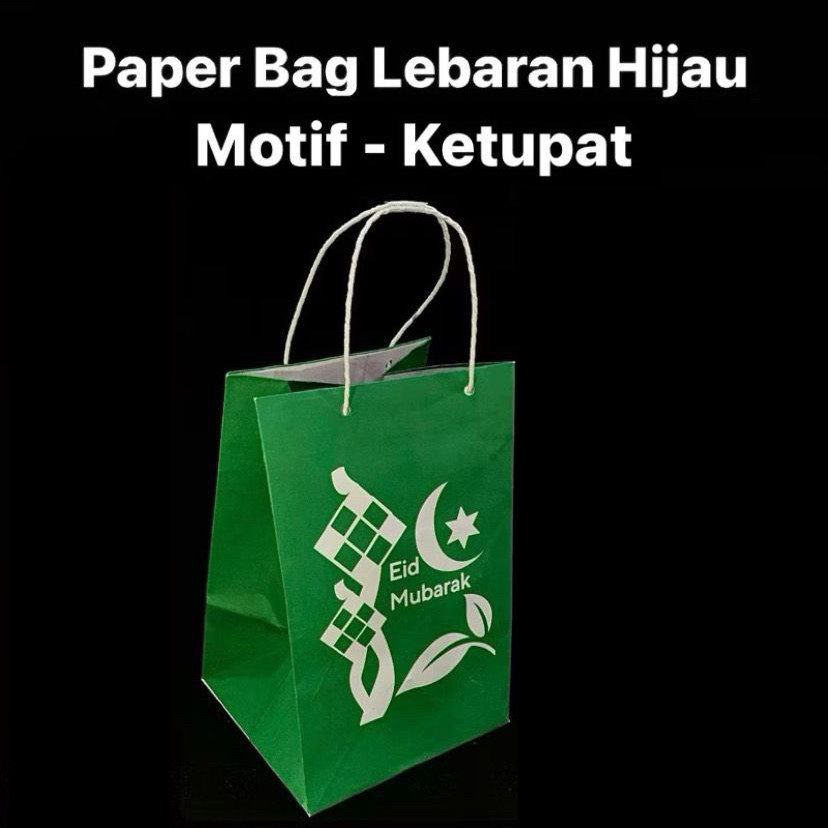 

5 pcs Paperbag Hijau Lebaran Tas Kantong 3 Toples 500gr Packaging Hampers 16x16x25 cm