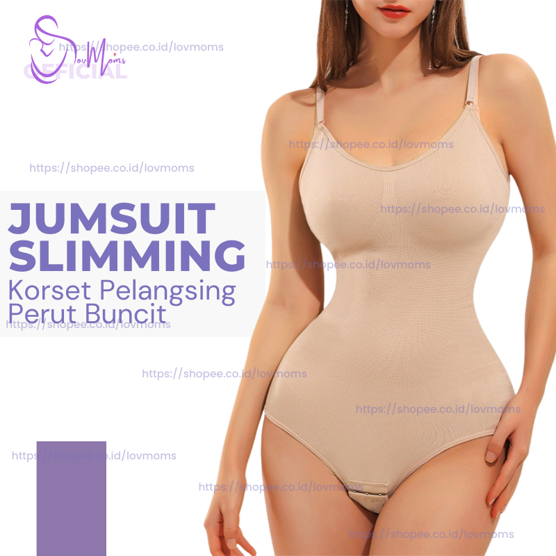 Korset Bodysuit Pelangsing Perut Buncit Kancing Bawah Atasan Wanita Onepiece Pakaian Dalam Wanita Bo