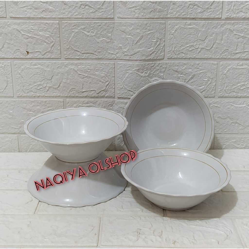 12 pcs mangkok bakso keramik putih list emas porselen 7 in