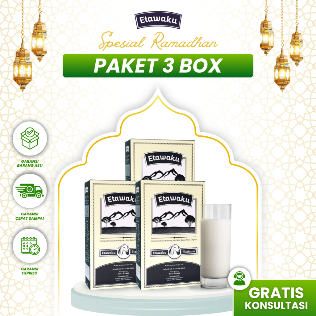 

PAKET 3 BOX ETAWAKU PLATINUM - Susu Kambing Bubuk Original Untuk Masalah Pernafasan dan Sendi