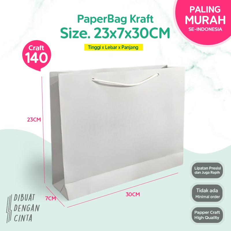 

(LINER) Paper Bag Putih LANSCPE 23x7x30 CM / Paperbag Kado Baju, Celana, Kaos Papper Bag Polos Ketas