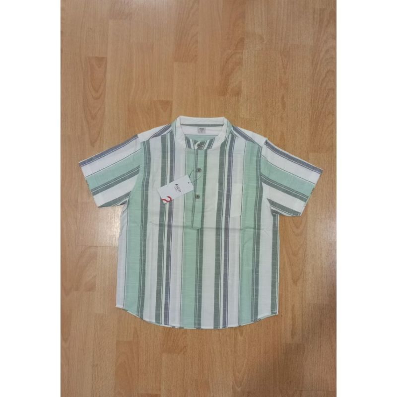 M231_Kemeja Anak Salur Hijau Putih