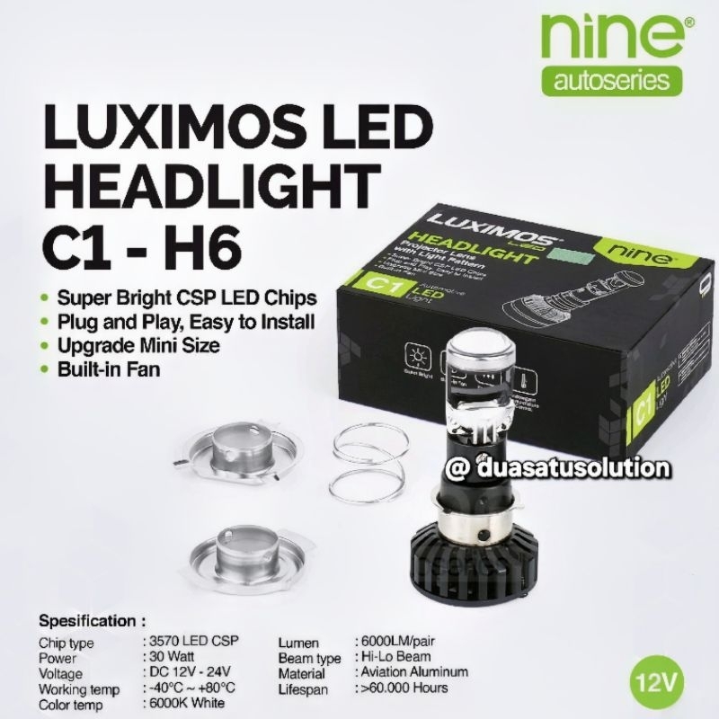 LAMPU UTAMA MOTOR MINI PROJECTOR BILED H4 H6 NINE LUXIMOS C1 H6 FLAT 30 WATT SUPER BRIGHT