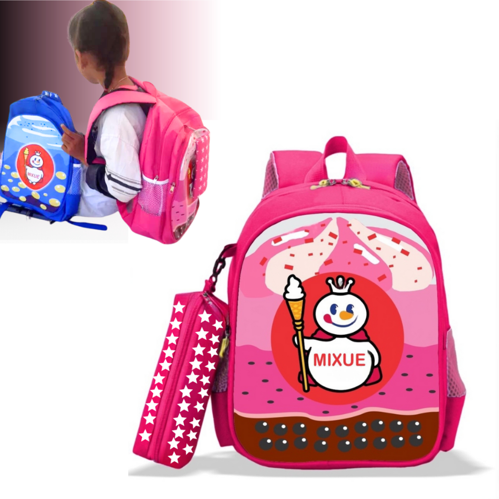 Tas Anak TK PAUD Ransel Mixue Es Krim 2in1 Bonus Tempat Pensil Tas Sekolah Lucu