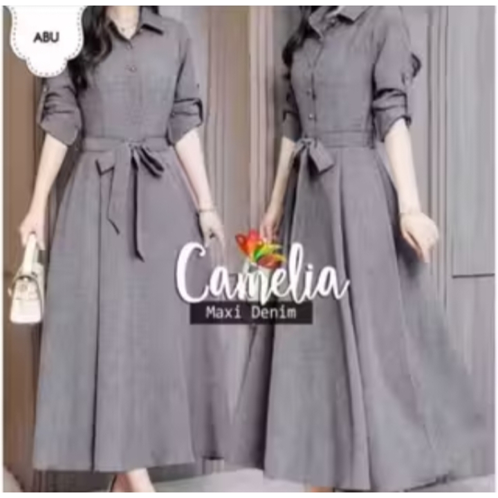 Camelia Midi Dress Wanita korean style simple Gaun remaja kekinian Gaun kondangan elegan casual