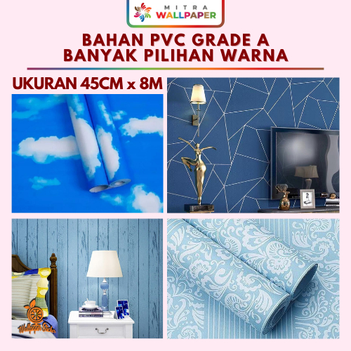 Stiker Walpaper Ruang Tamu Warna Biru Wallpaper Sticker Dinding Kamar Motif Salur Keramik Biru Navy