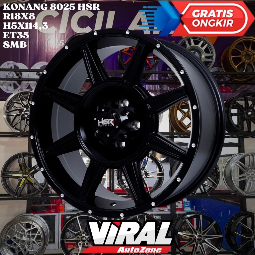 Velg Mobil Ring 18 HSR KONANG R18 LEBAR 8 LOBANG BAUT 5 ET35 BLACK