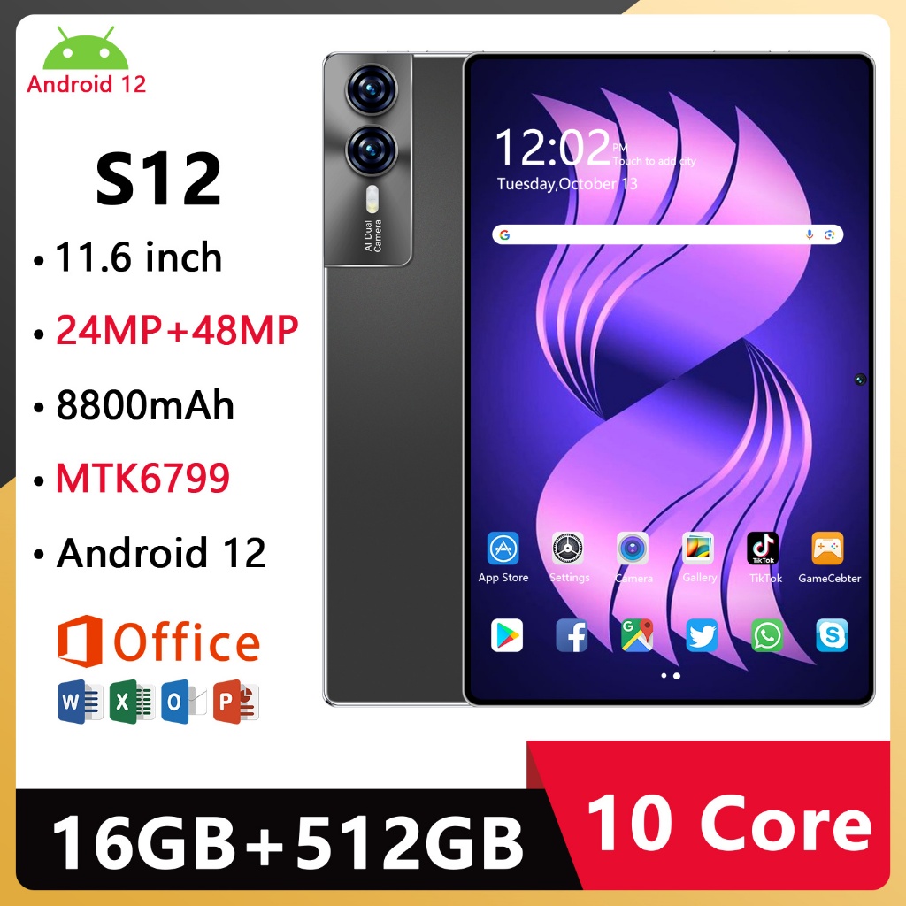 【Bisa COD】 Tablet Android 13 Galaxy Tab S12 【16GB+512GB】11.6inch Layar Full Screen Layar Besar Wifi 